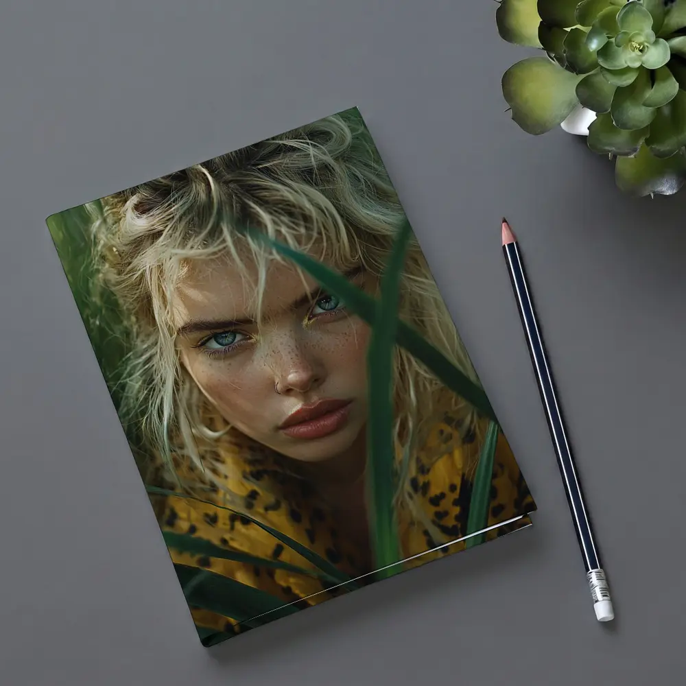 Blonde Woman Blue Eyes Green Grass – Notebooks