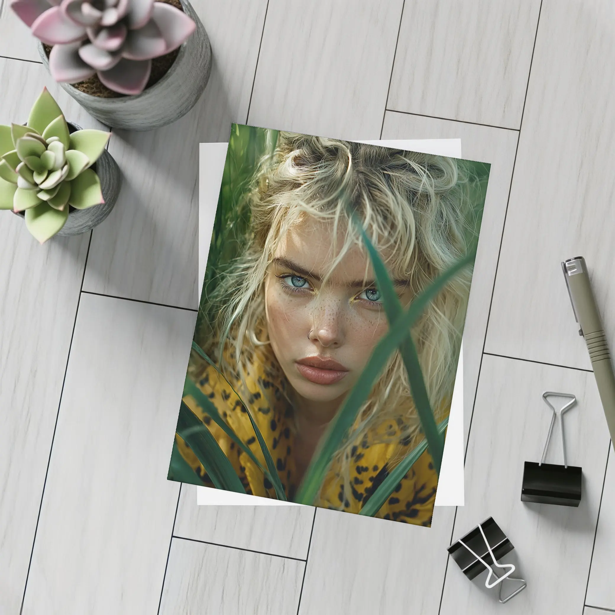 Blonde Woman Blue Eyes Green Grass – Postcards