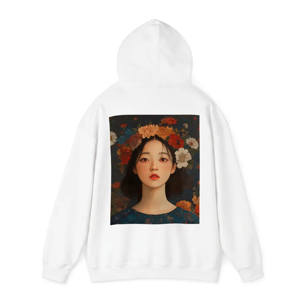 Asian Girl Floral Crown Dark Botanical Background – Hoodies