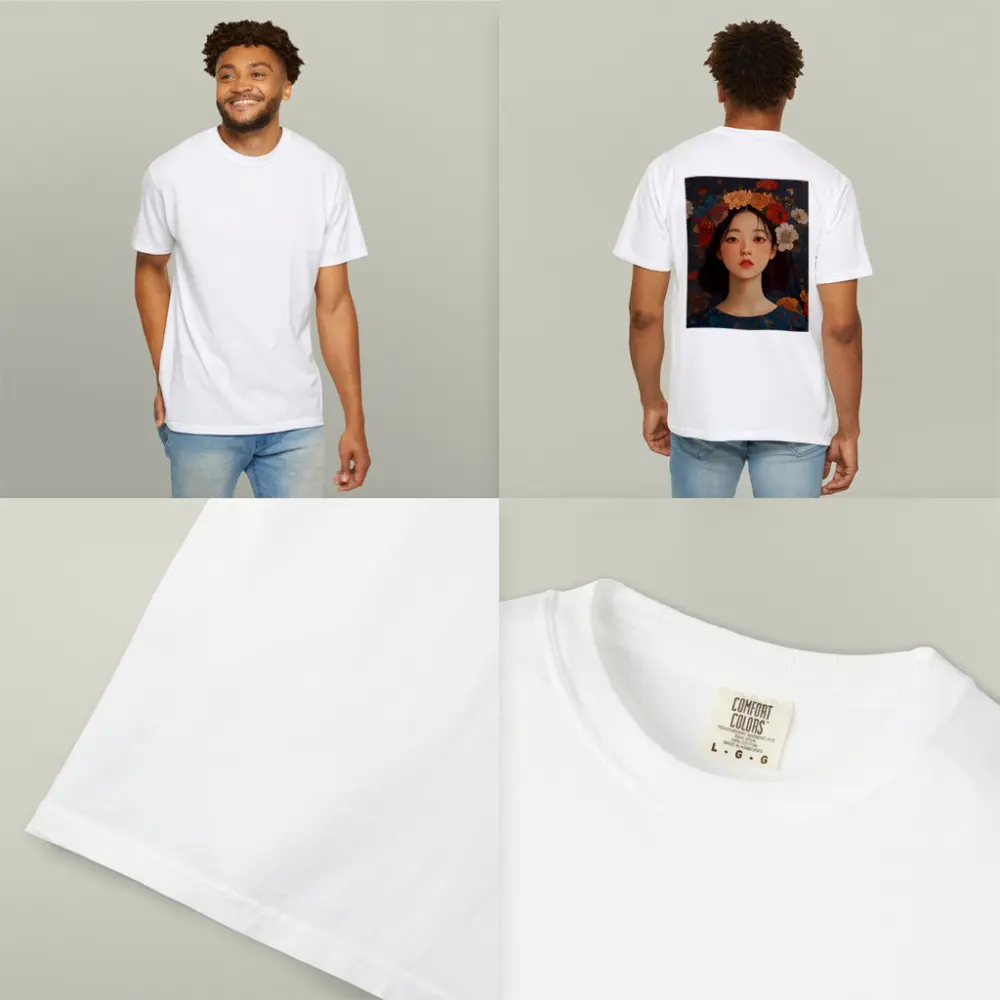 Asian Girl Floral Crown Dark Botanical Background – T-Shirts