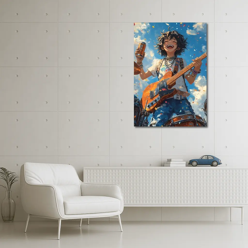 Anime Rock Girl Guitar Blue Sky – Wall Art