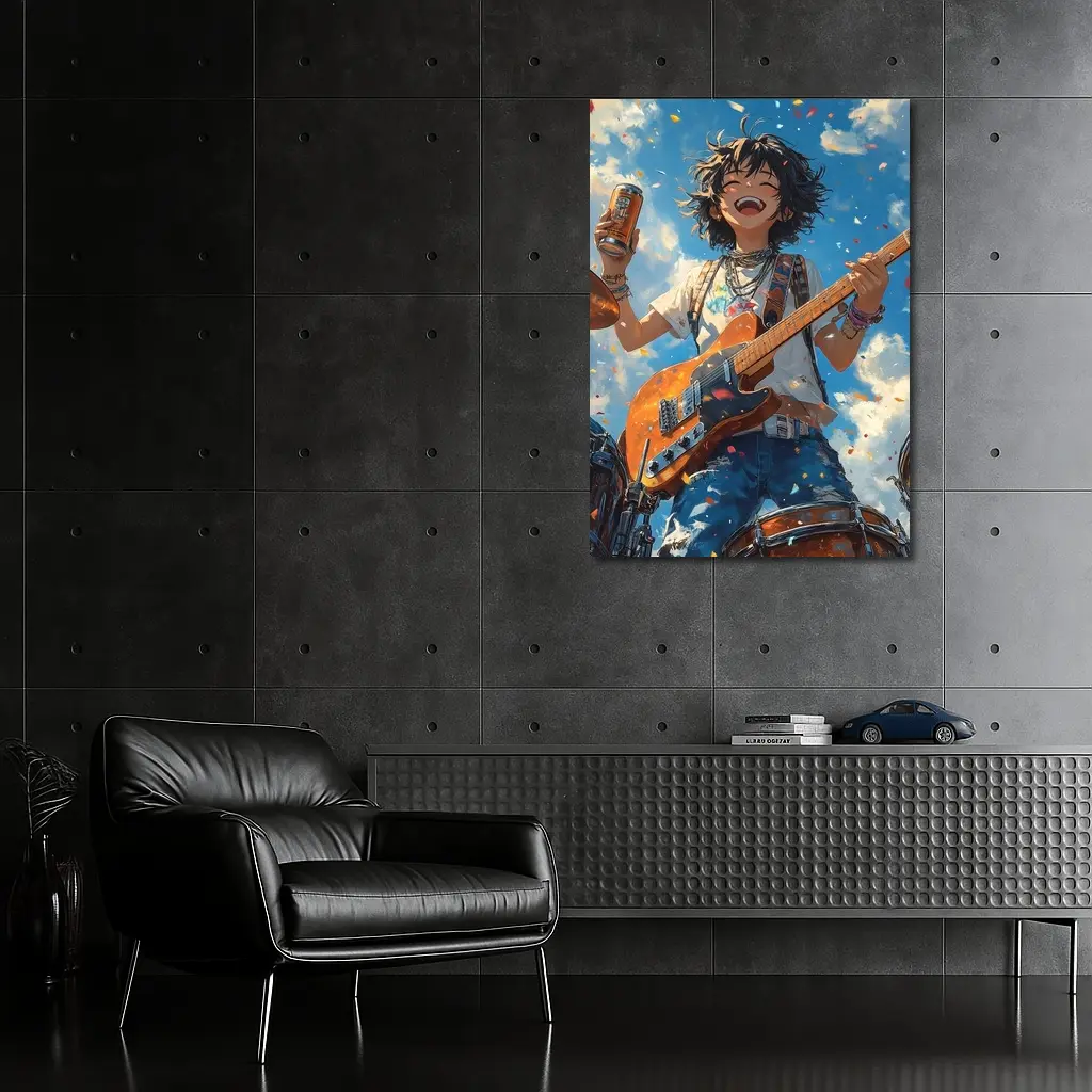 Anime Rock Girl Guitar Blue Sky – Wall Art
