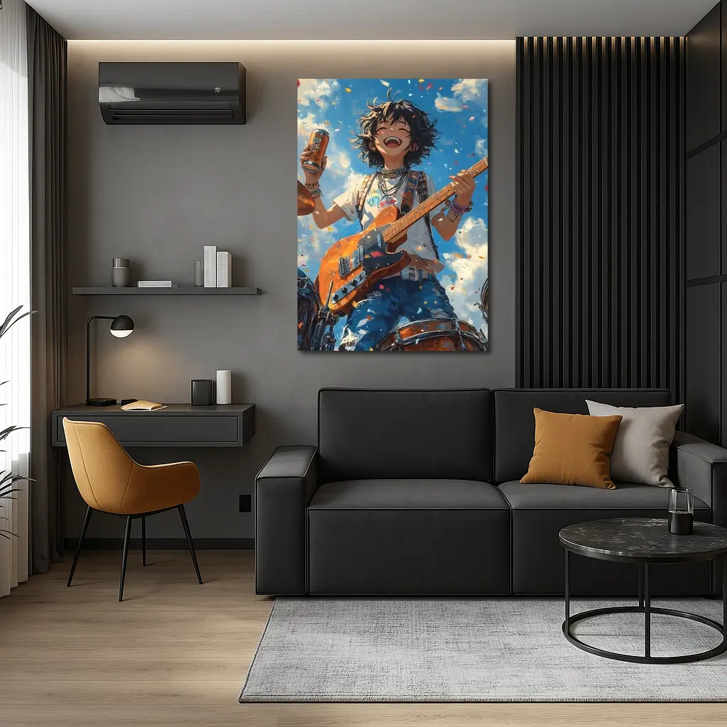 Anime Rock Girl Guitar Blue Sky – Wall Art