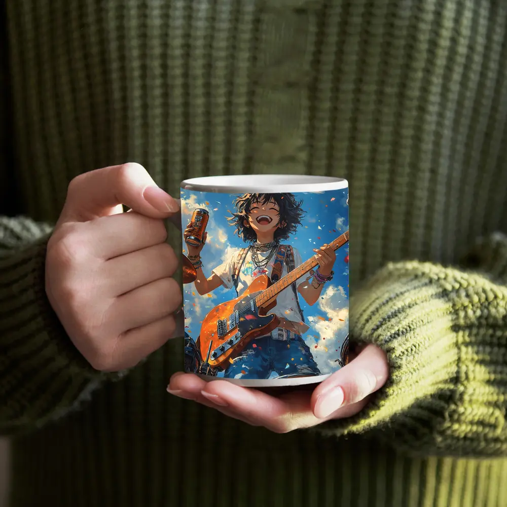 Anime Rock Girl Guitar Blue Sky – Mugs