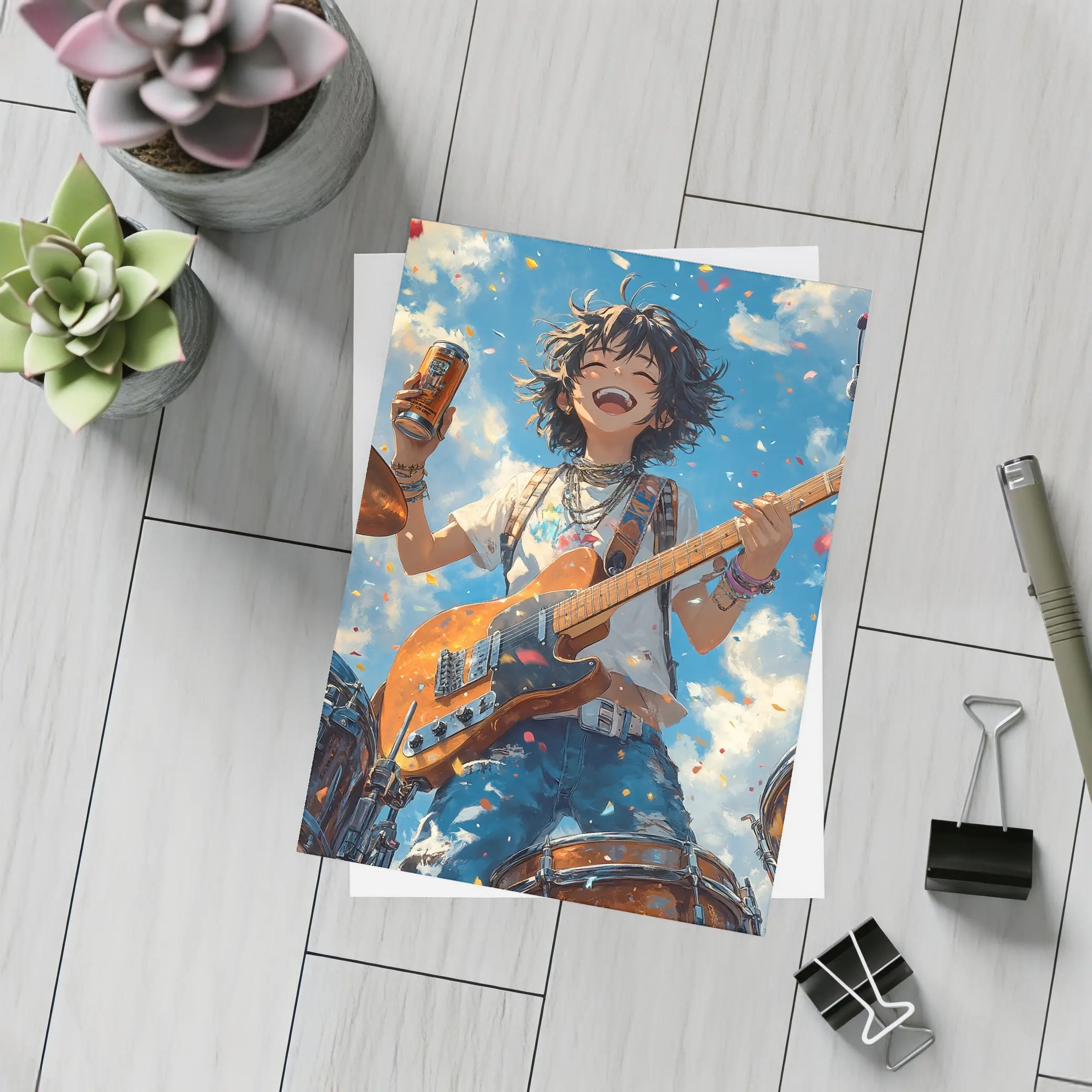 Anime Rock Girl Guitar Blue Sky – Postcards