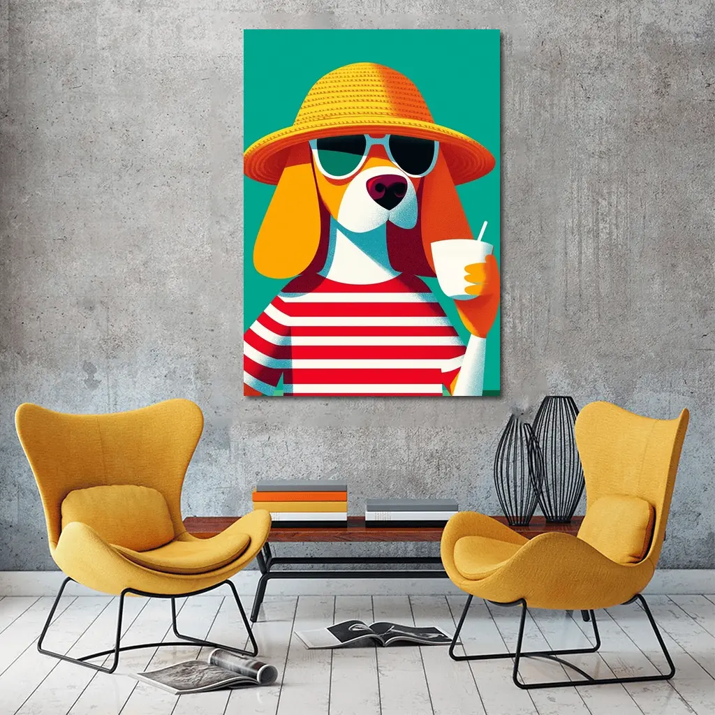Beagle Dog Summer Hat Sunglasses Teal – Wall Art