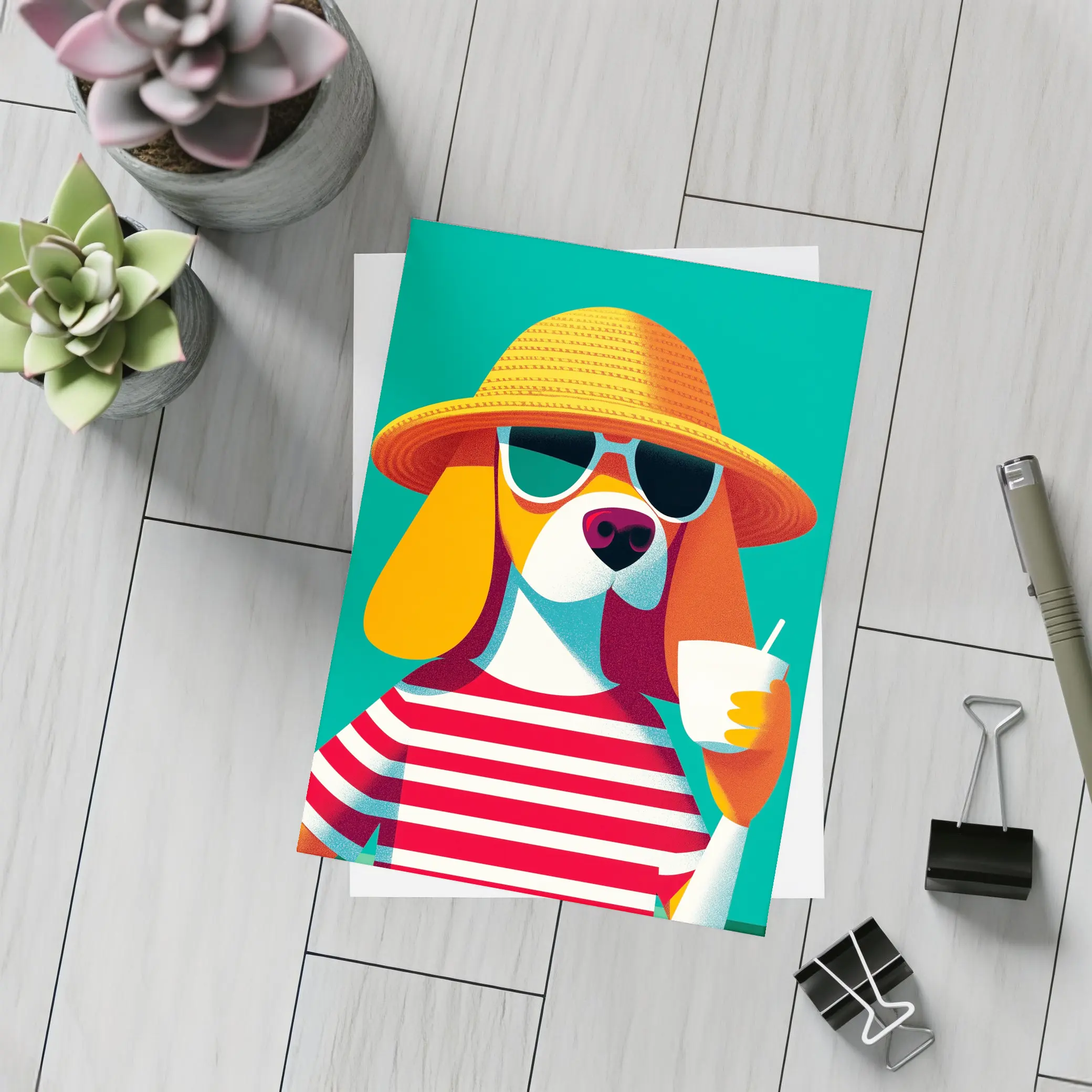 Beagle Dog Summer Hat Sunglasses Teal – Postcards