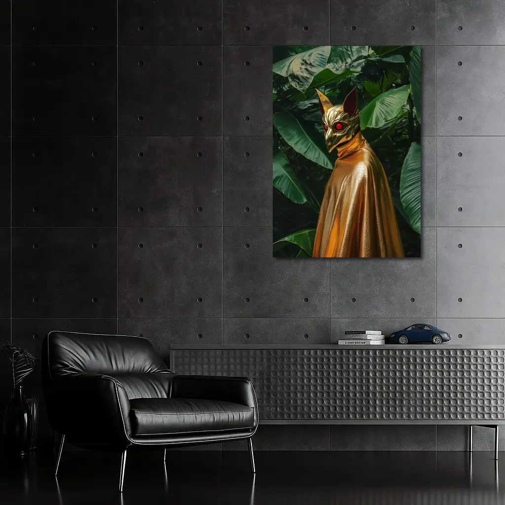 Golden Masked Figure Tropical Jungle Background – Wall Art