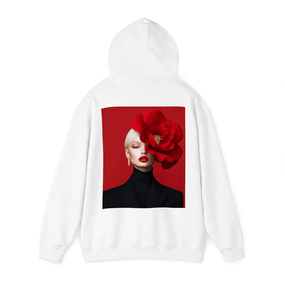 Woman Red Peony Flower Fashion Portrait – Hoodies
