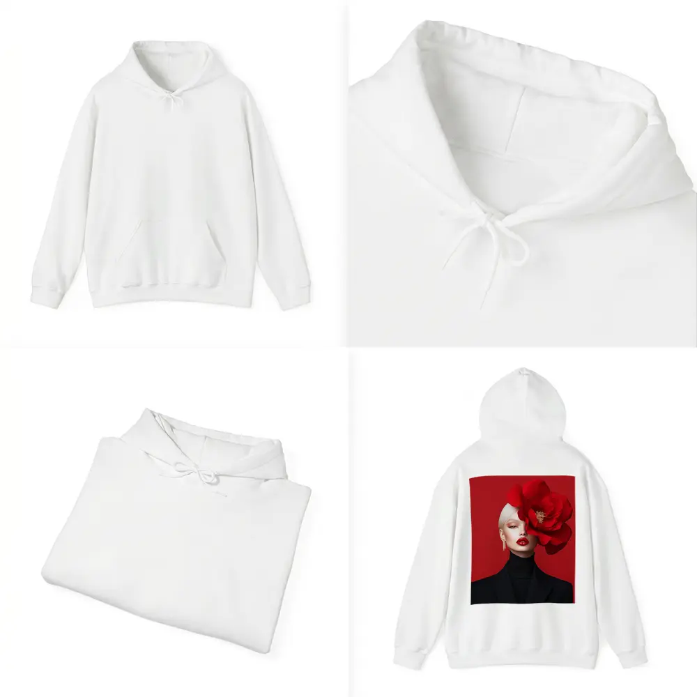 Woman Red Peony Flower Fashion Portrait – Hoodies