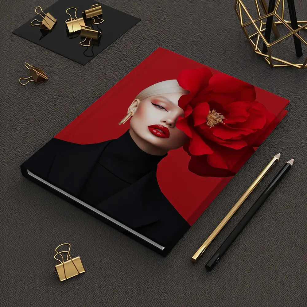 Woman Red Peony Flower Fashion Portrait – Notebooks
