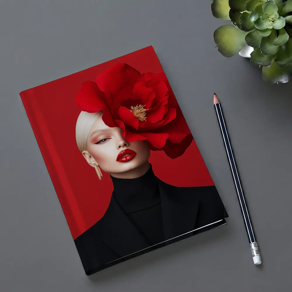 Woman Red Peony Flower Fashion Portrait – Notebooks
