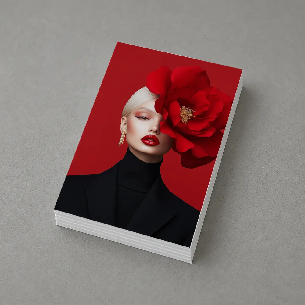 Woman Red Peony Flower Fashion Portrait – Postcards