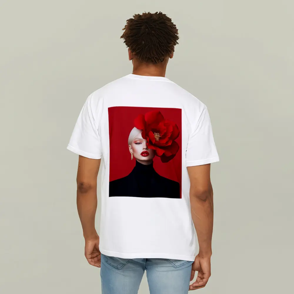 Woman Red Peony Flower Fashion Portrait – T-Shirts