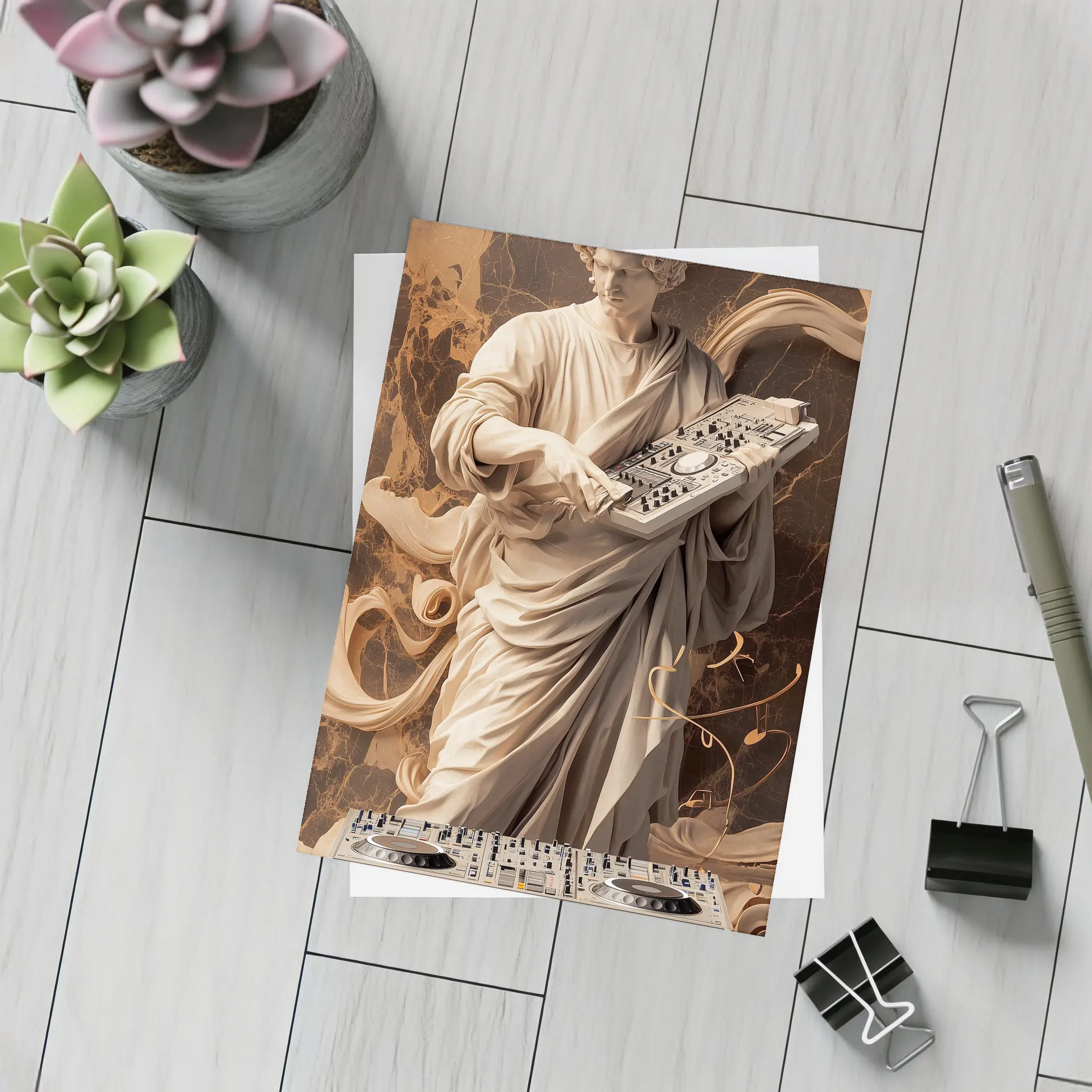 Greek Marble Statue DJ Mixing Decks – Postcards