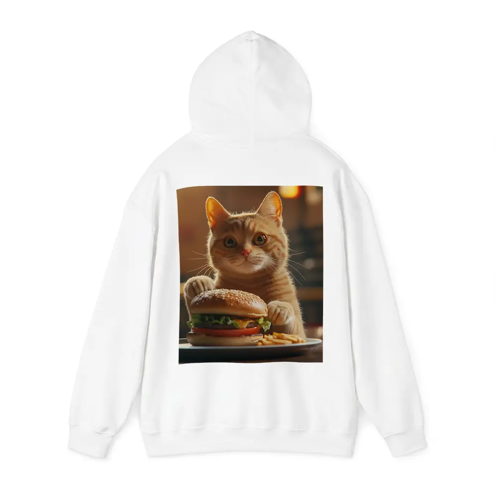 Orange Cat Holding Burger At Restaurant – Hoodies