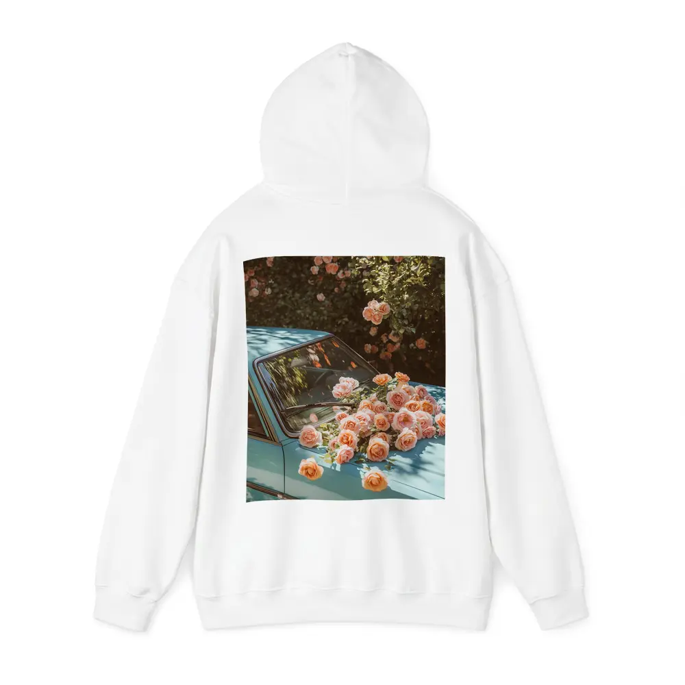 Light Blue Classic Car Covered In Roses – Hoodies