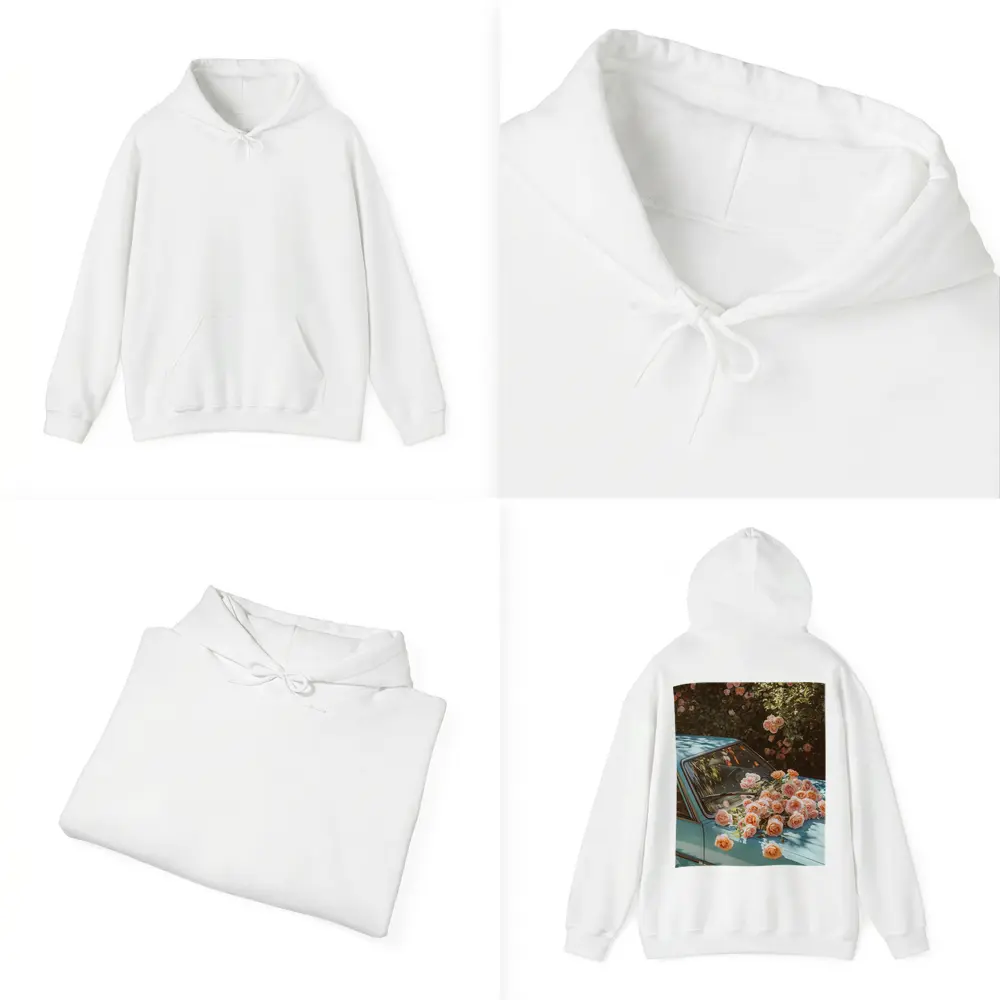 Light Blue Classic Car Covered In Roses – Hoodies