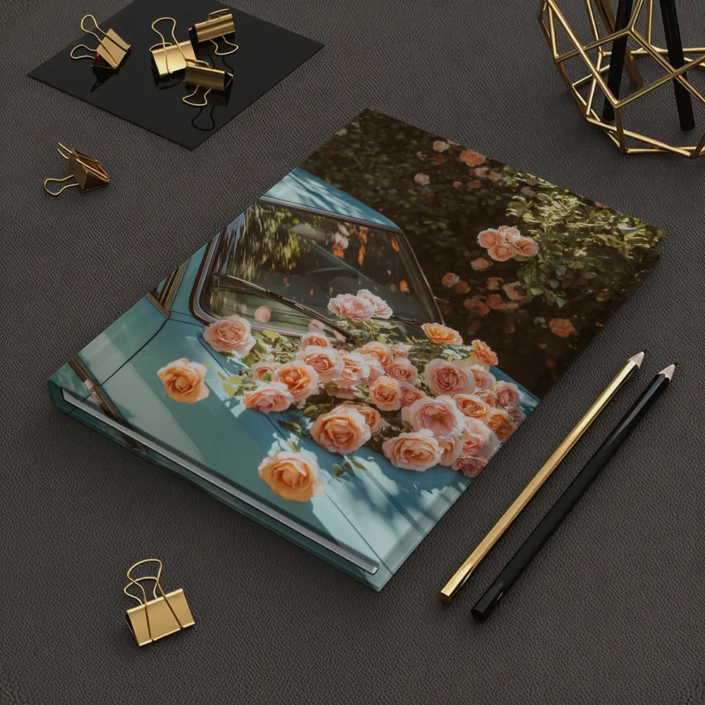 Light Blue Classic Car Covered In Roses – Notebooks