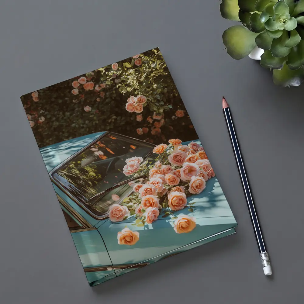 Light Blue Classic Car Covered In Roses – Notebooks
