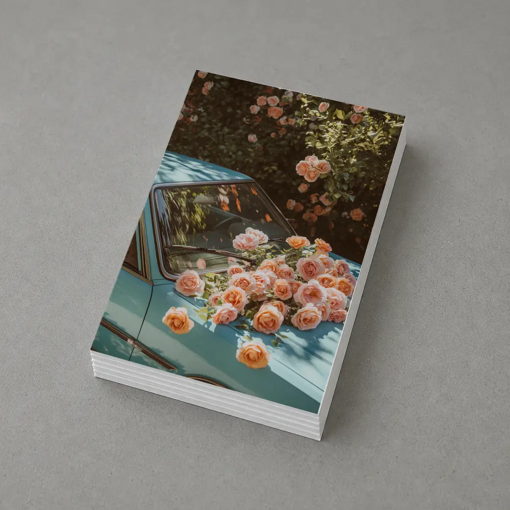 Light Blue Classic Car Covered In Roses – Postcards