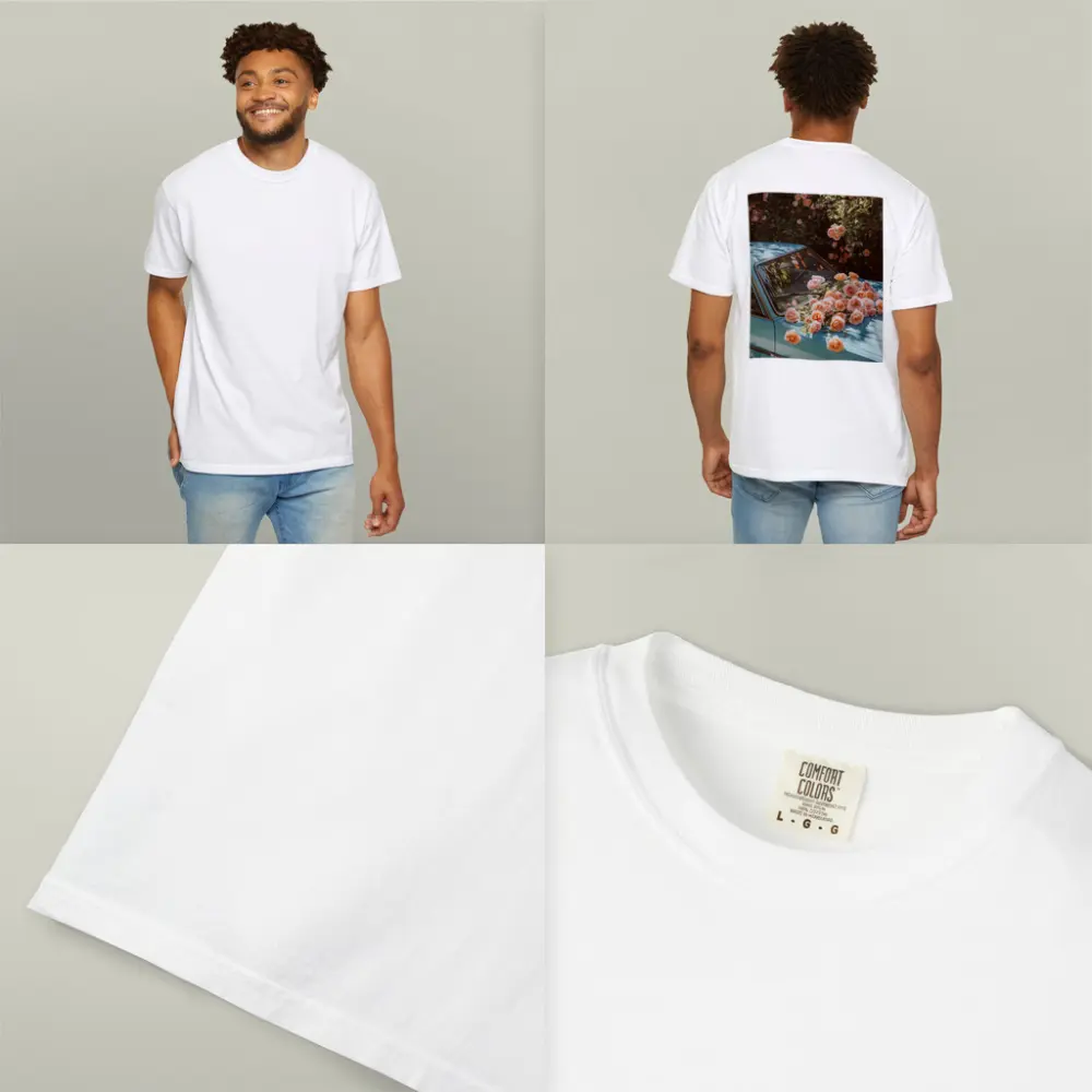 Light Blue Classic Car Covered In Roses – T-Shirts