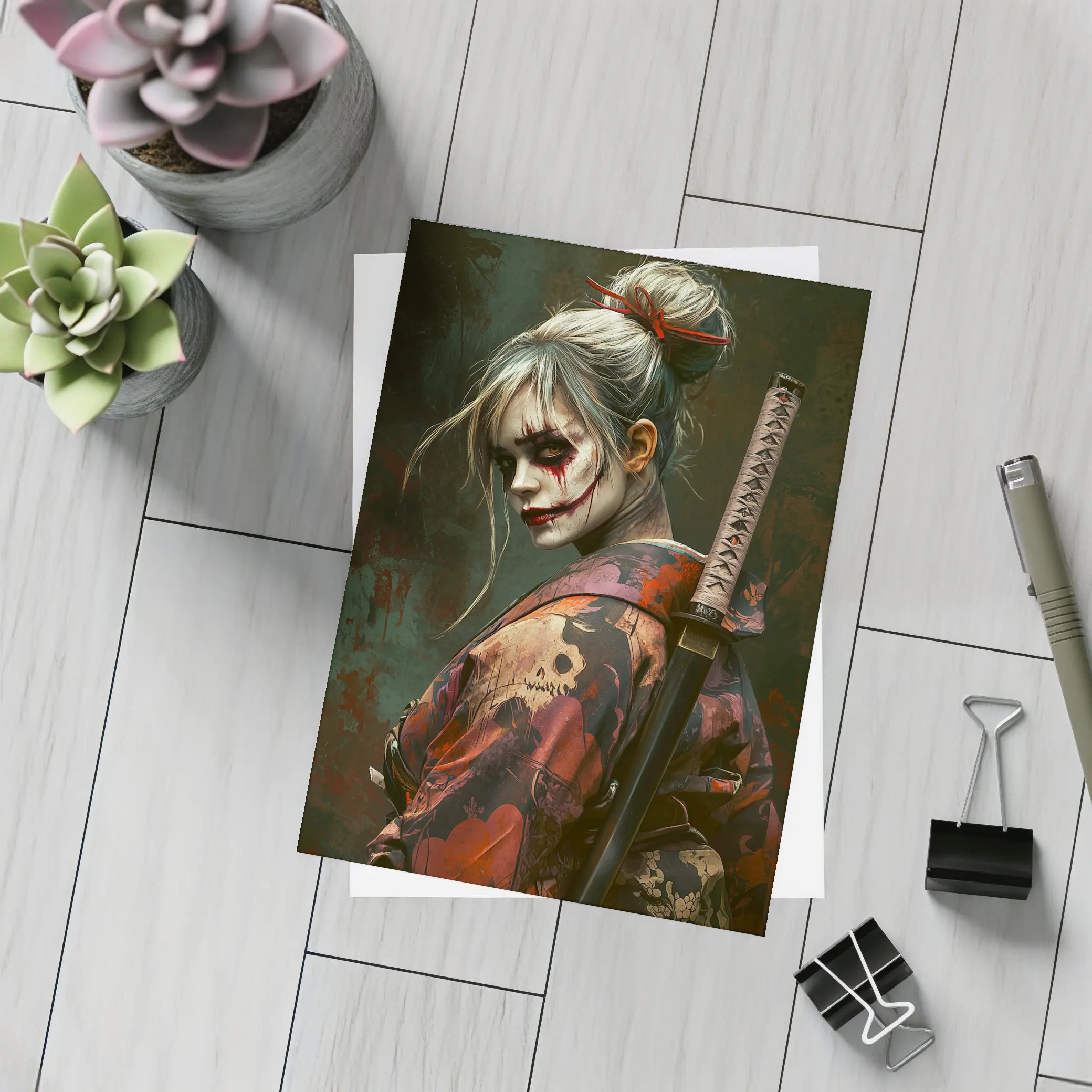 Samurai Woman Warrior Katana Dark Fantasy Art – Postcards