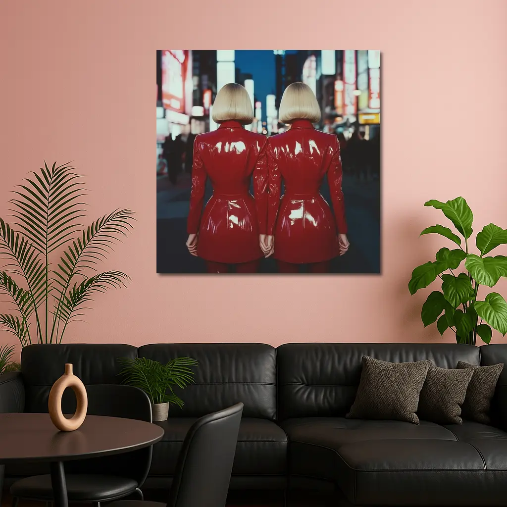 Twin Women Red Latex City Night – Wall Art