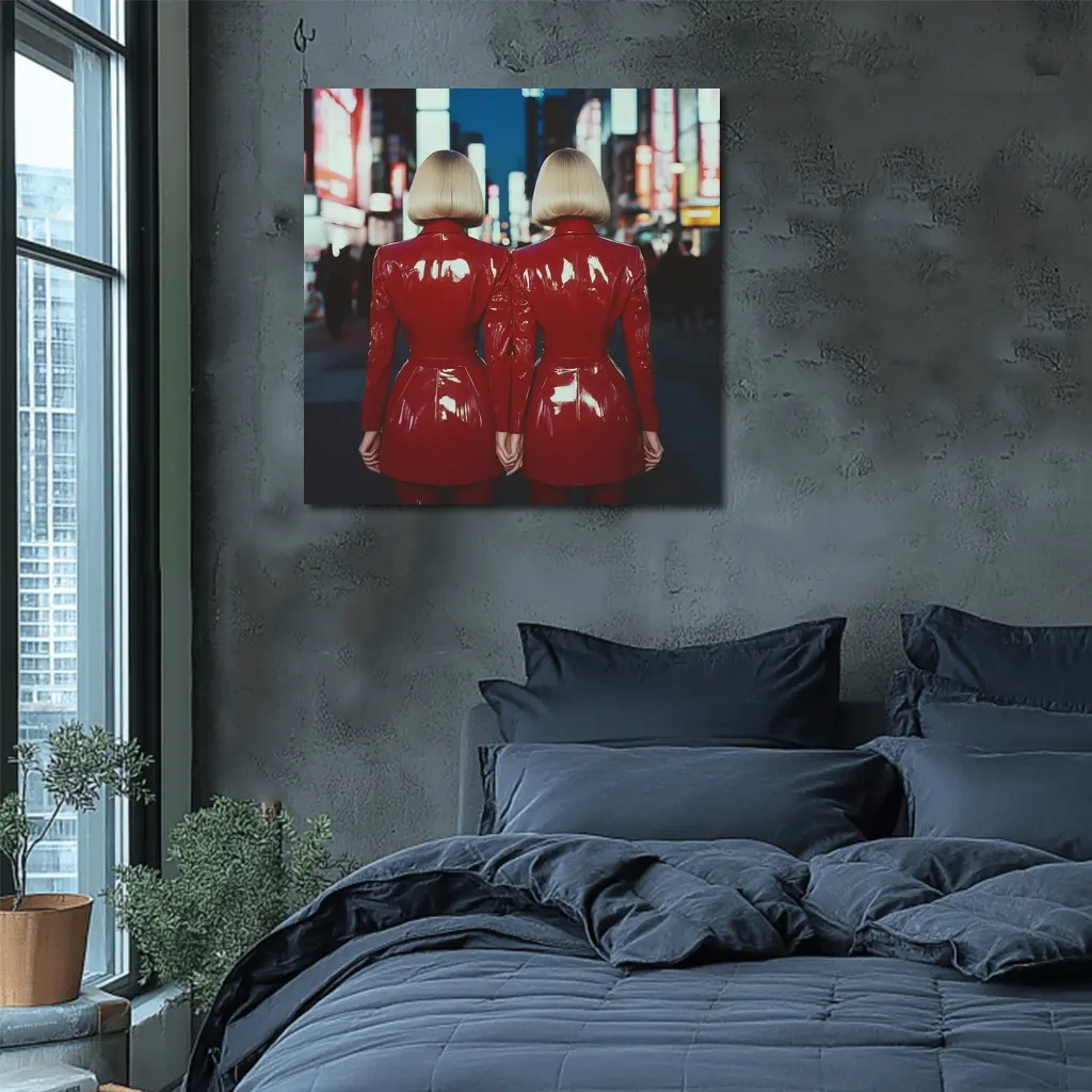 Twin Women Red Latex City Night – Wall Art