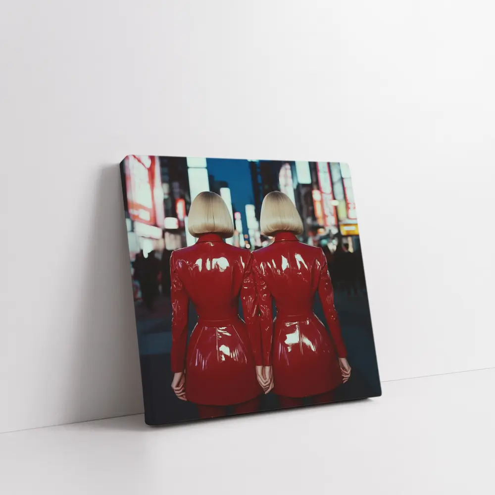 Twin Women Red Latex City Night – Wall Art