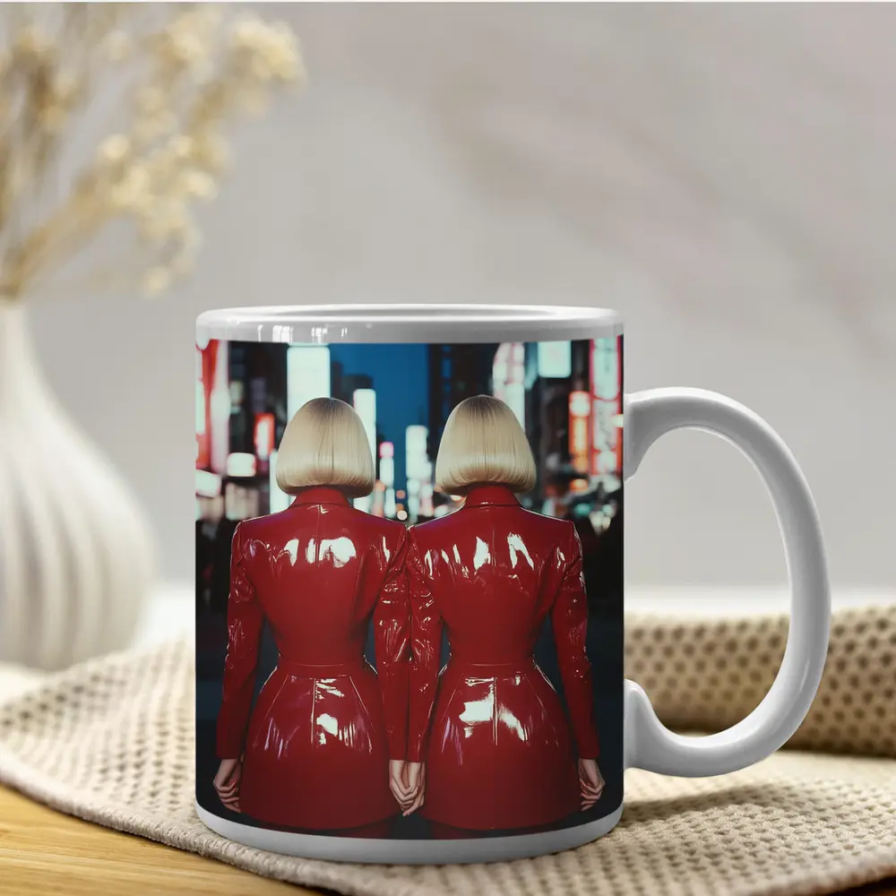 Twin Women Red Latex City Night – Mugs