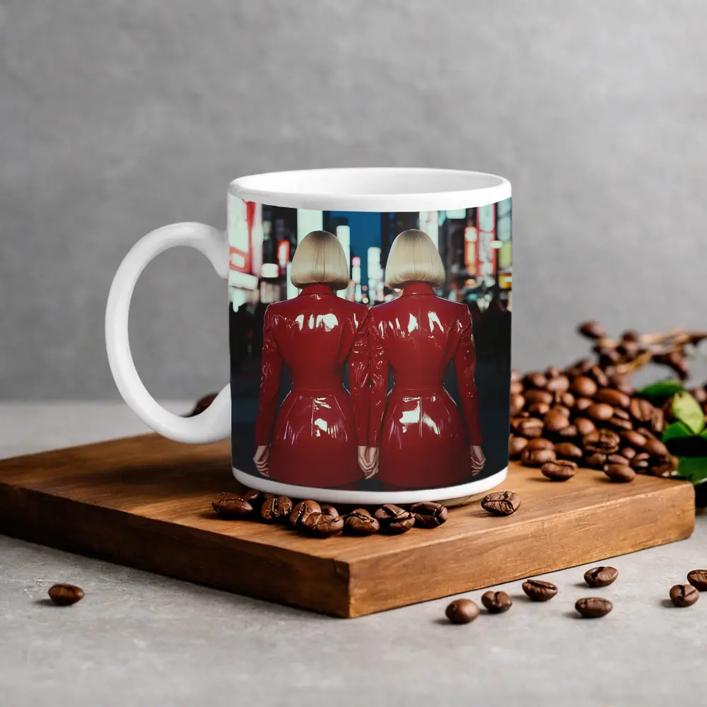 Twin Women Red Latex City Night – Mugs