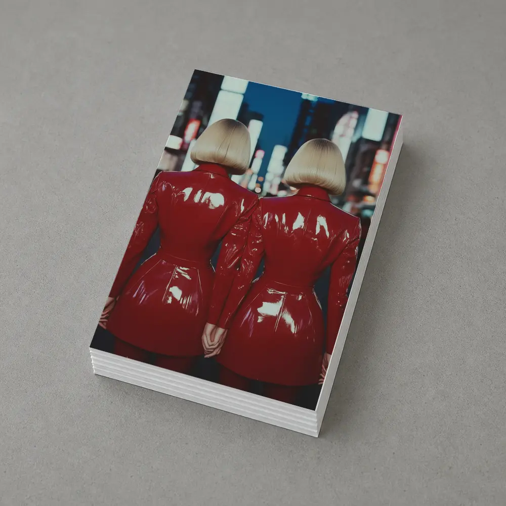 Twin Women Red Latex City Night – Postcards