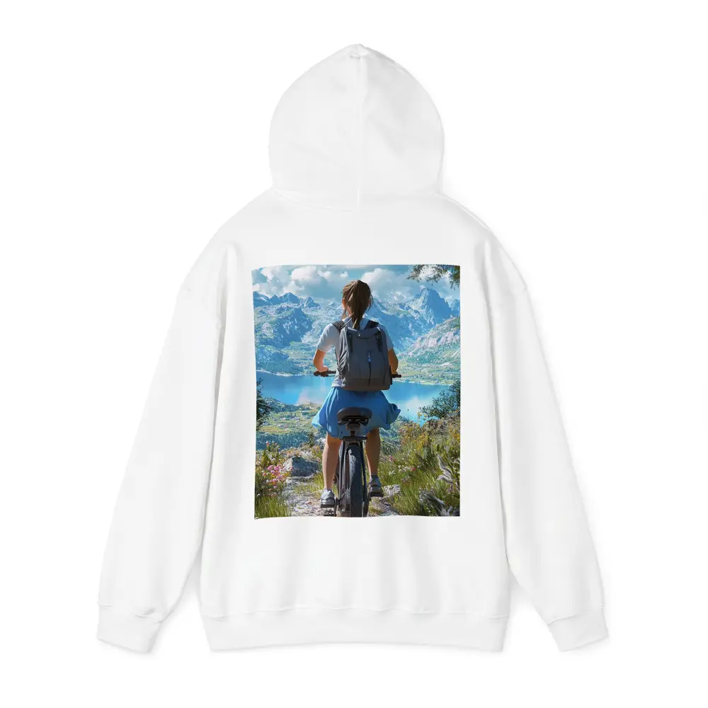 Girl Cycling Mountain Lake Scenic Landscape – Hoodies
