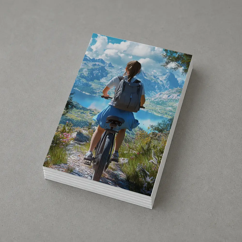 Girl Cycling Mountain Lake Scenic Landscape – Postcards