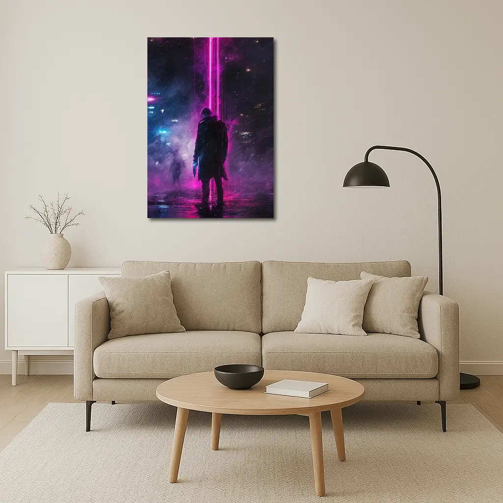 Cyberpunk Gunman Neon Rain Dark City – Wall Art
