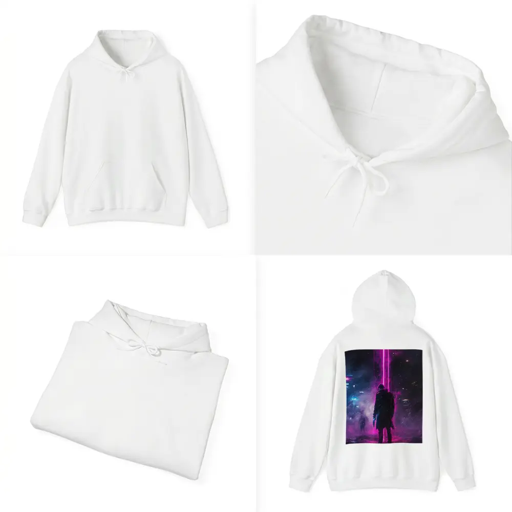 Cyberpunk Gunman Neon Rain Dark City – Hoodies