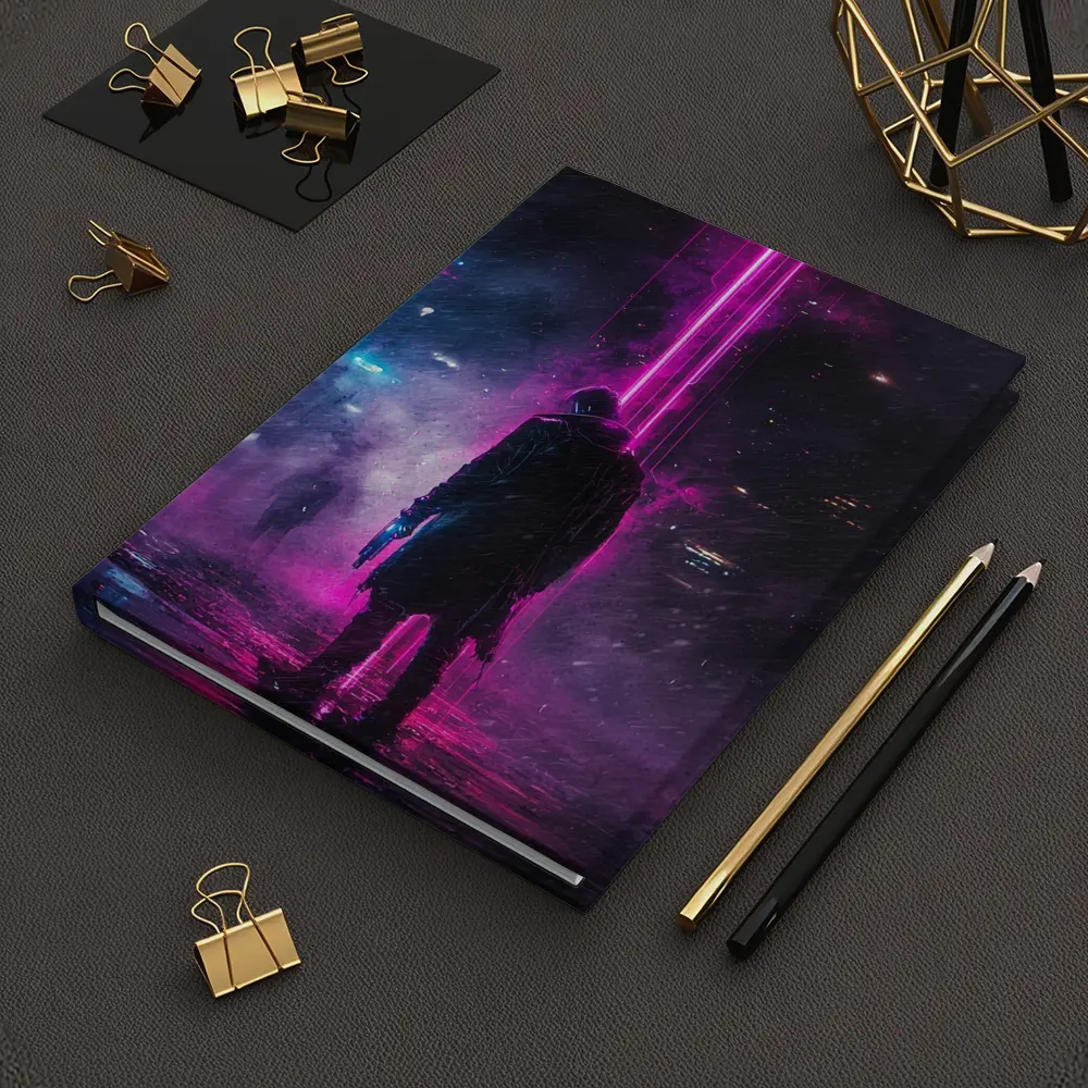 Cyberpunk Gunman Neon Rain Dark City – Notebooks