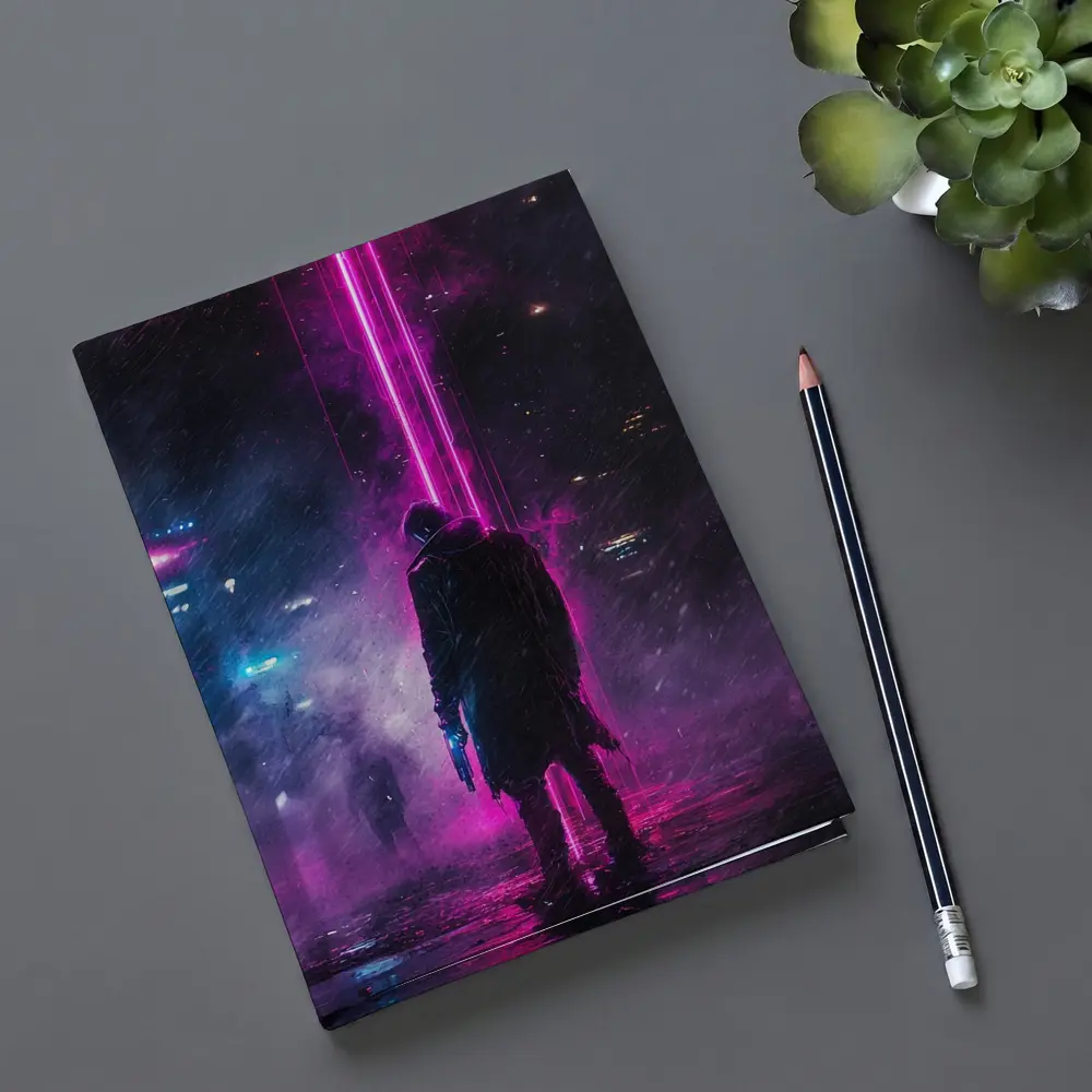 Cyberpunk Gunman Neon Rain Dark City – Notebooks