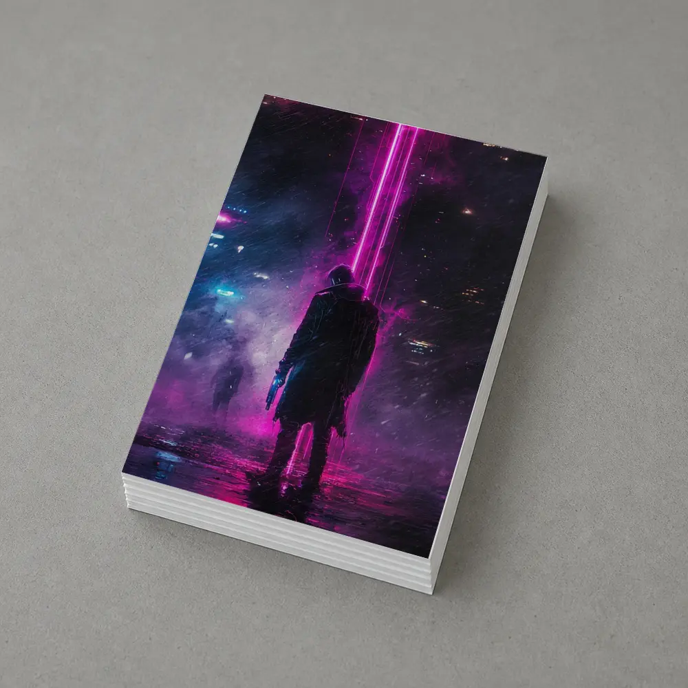 Cyberpunk Gunman Neon Rain Dark City – Postcards