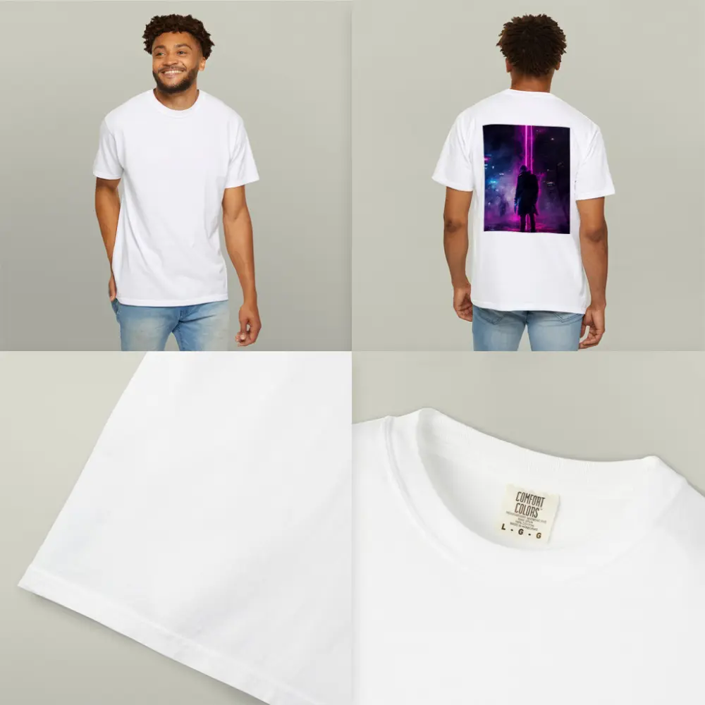 Cyberpunk Gunman Neon Rain Dark City – T-Shirts