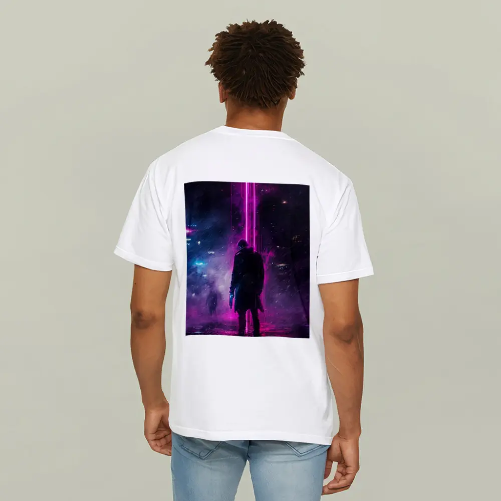 Cyberpunk Gunman Neon Rain Dark City – T-Shirts