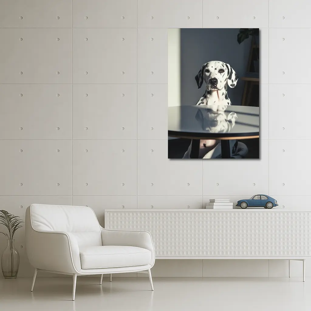 Dalmatian Dog Sitting by Round Table – Wall Art