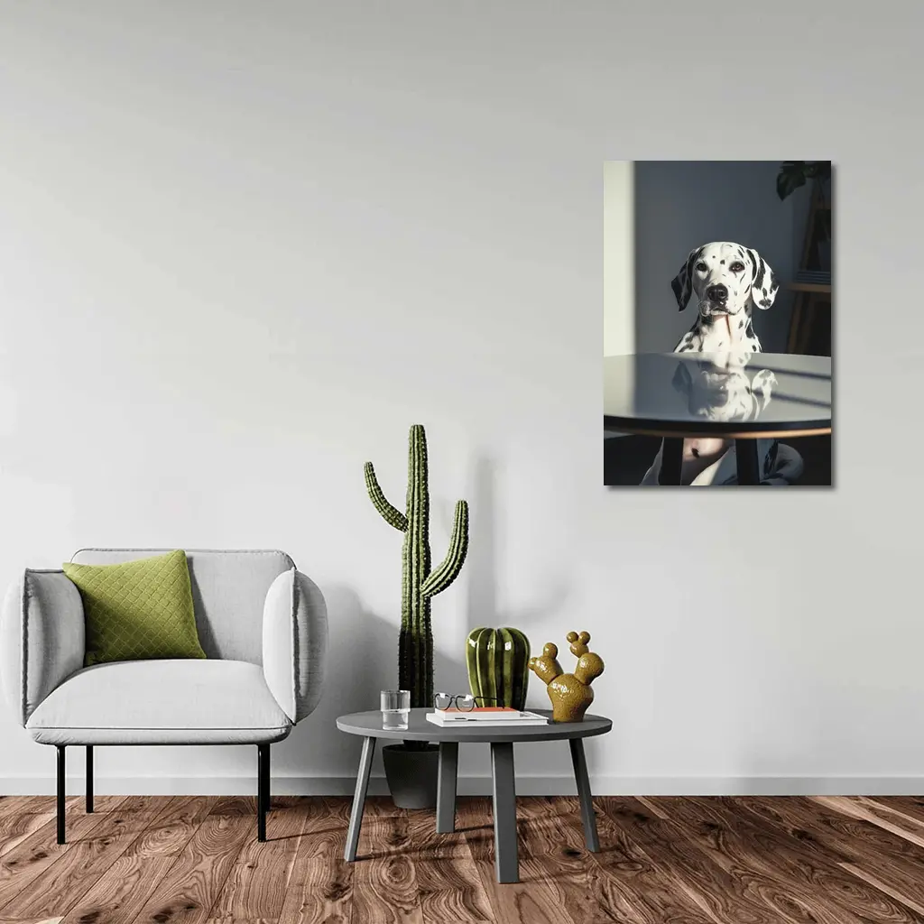 Dalmatian Dog Sitting by Round Table – Wall Art