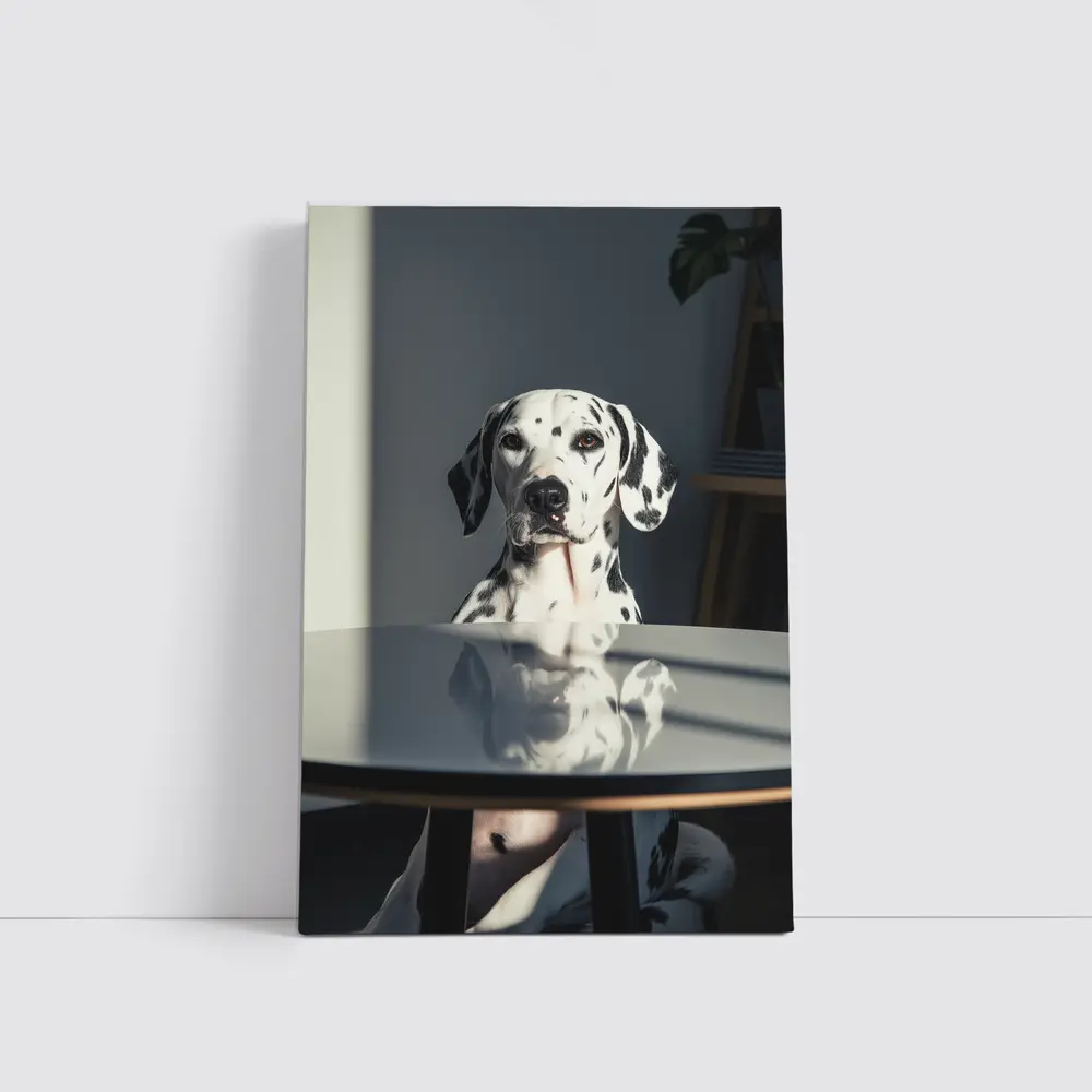 Dalmatian Dog Sitting by Round Table – Wall Art