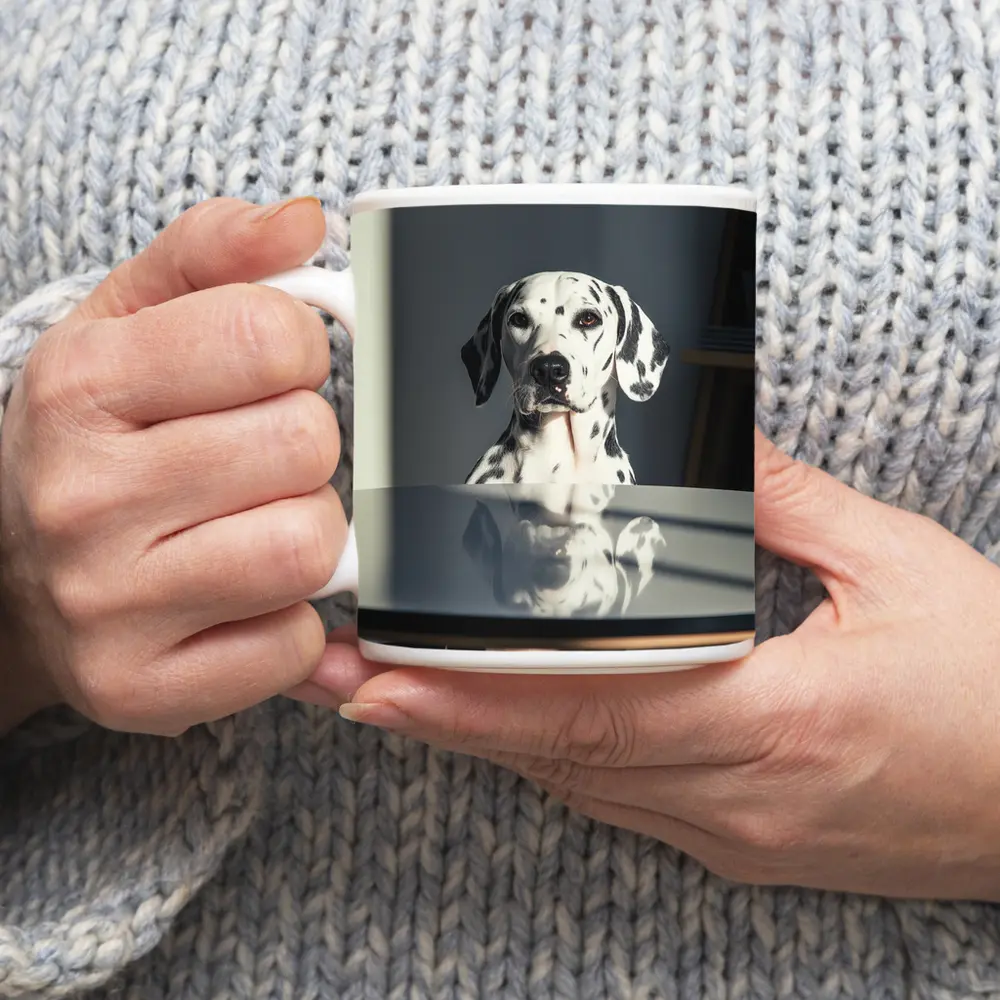 Dalmatian Dog Sitting by Round Table – Mugs