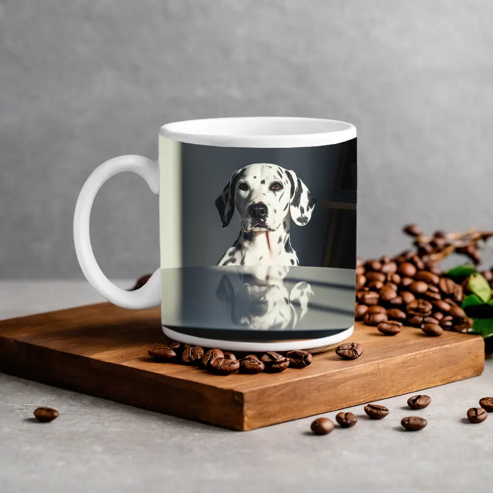 Dalmatian Dog Sitting by Round Table – Mugs