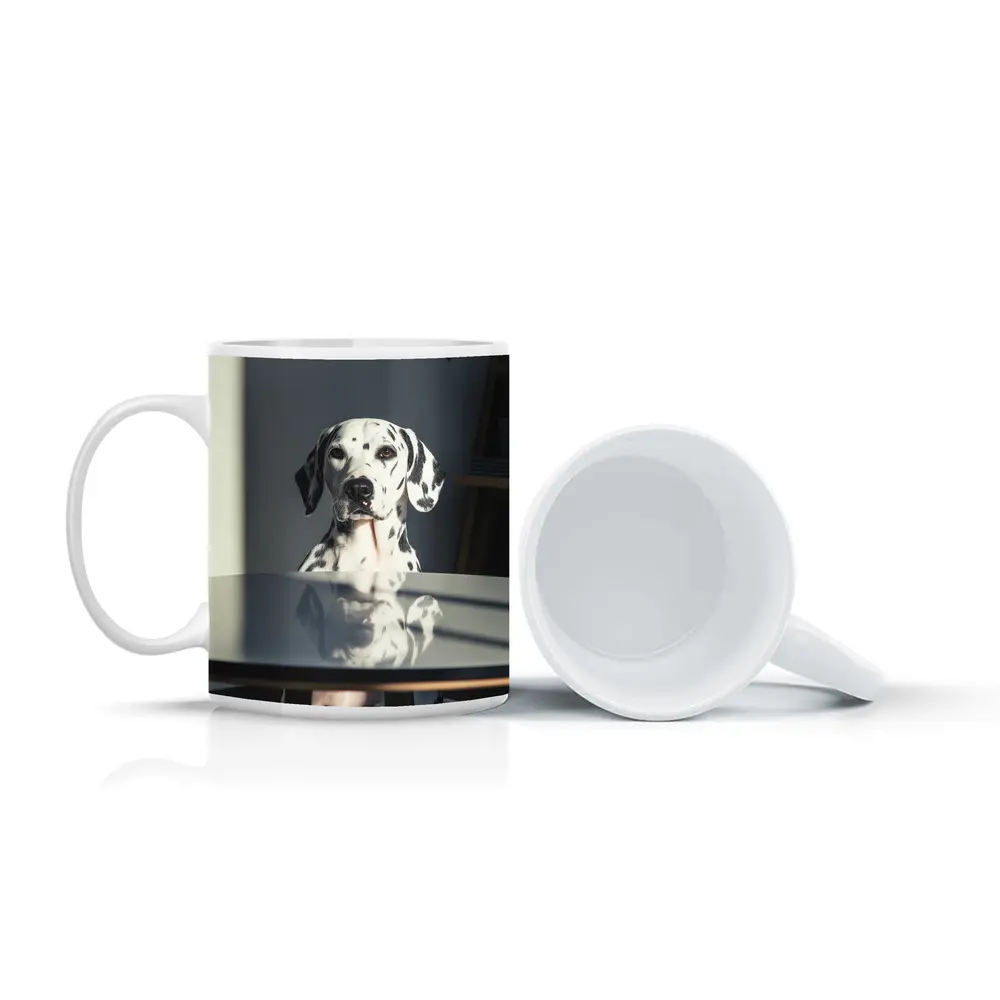 Dalmatian Dog Sitting by Round Table – Mugs