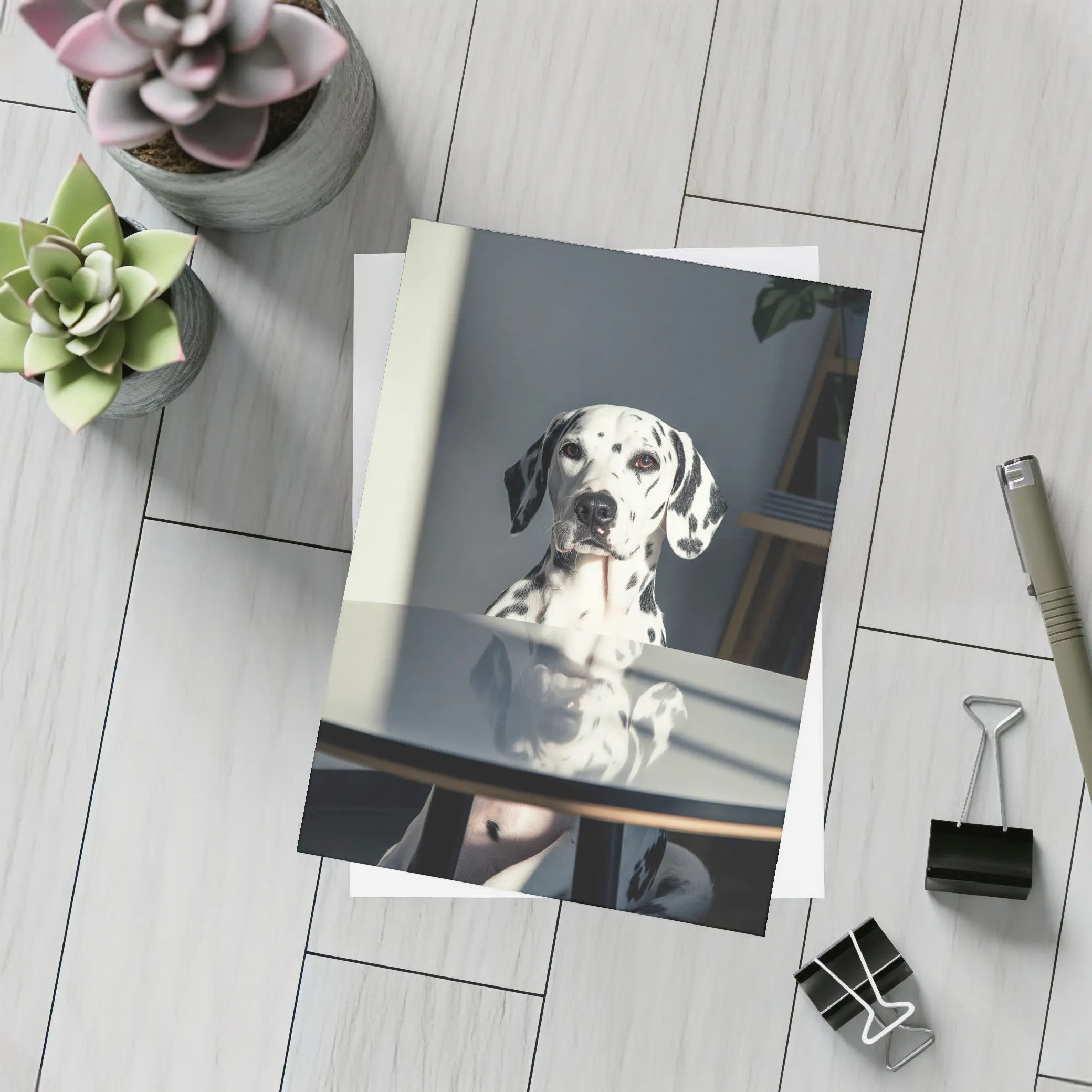 Dalmatian Dog Sitting by Round Table – Postcards