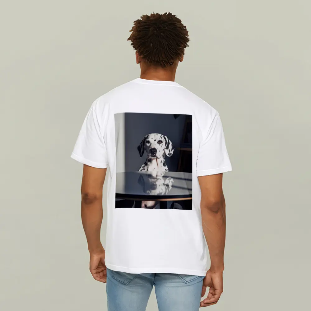 Dalmatian Dog Sitting by Round Table – T-Shirts